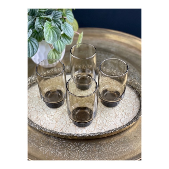 SOLD Libbey 11 oz Tumblers Tawny Accent Smoke Glass Set of 4 1970s - Picture 4 of 5